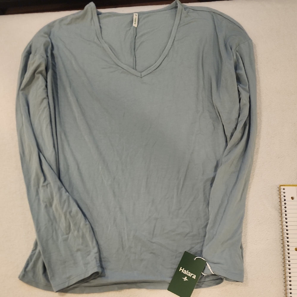 HALARA Sky Blue V-Neck Long Sleeve Top